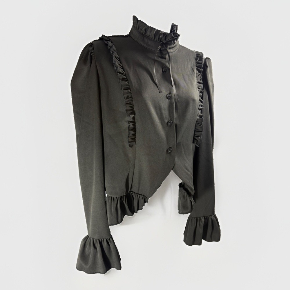 ROMWE Goth Ruffle Button Up Blouse Top High Neck Asymmetric Tailcoat Jacket L